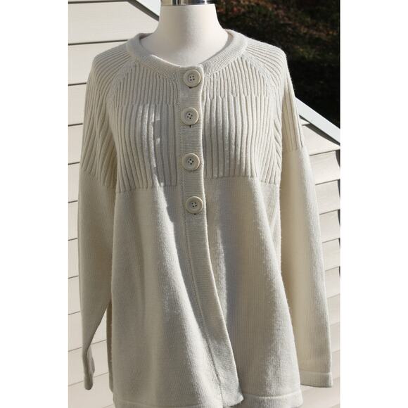 Anthology Women's Button Down Cardigan Cream Chunky Ribbed Oversized Size M - Picture 2 of 8